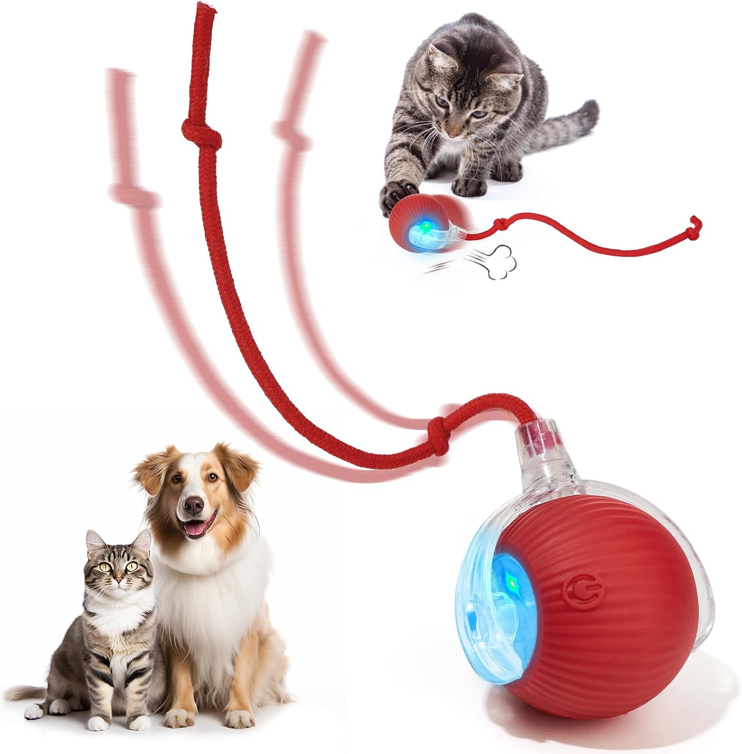 Red 360° Smart Rechargeable Rolling Ball Dog & Cat Toy