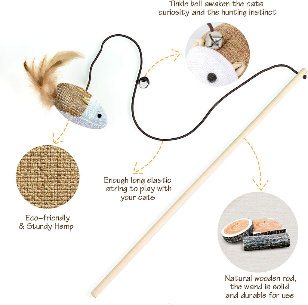 3-Piece Wood Teaser Kit with Bell Feather String & Silvervine