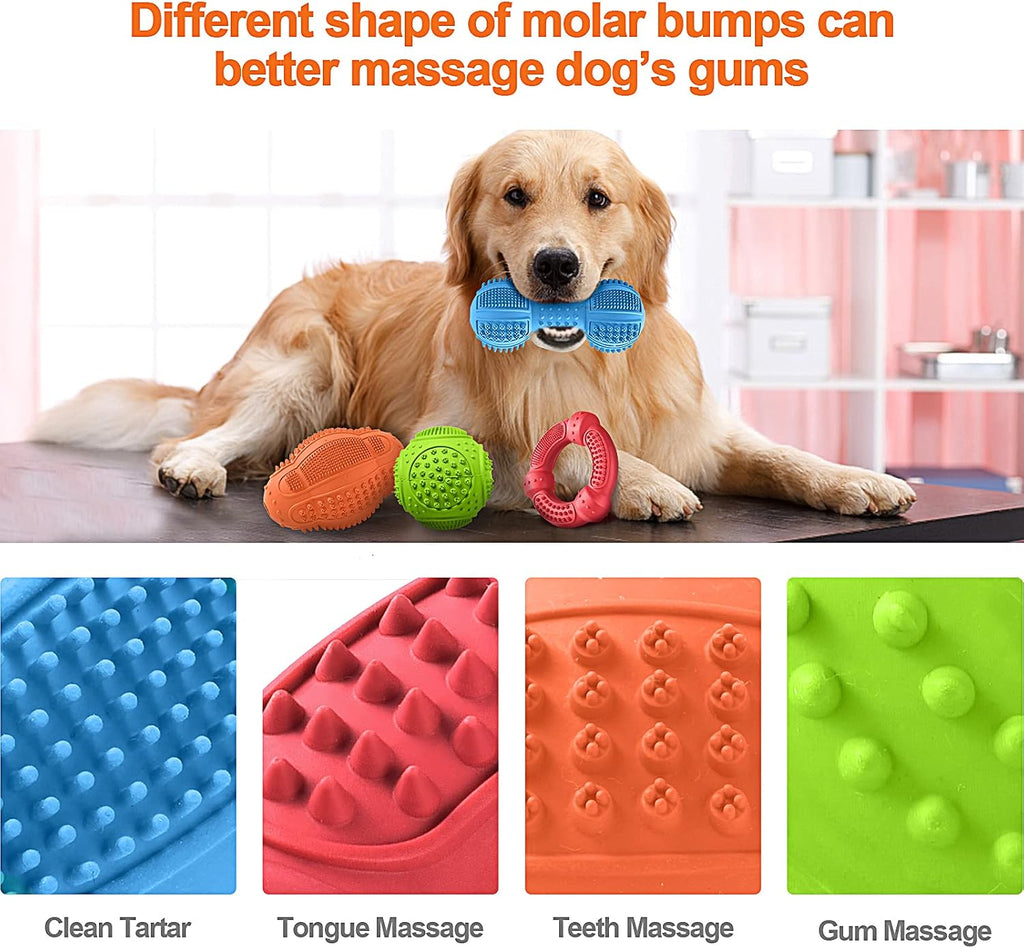 4-Pack Natural Rubber Tough Chew Toys for Aggressive Chewers All Sizes
