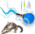 Blue 2-Speed Rechargeable Cat Toy Ball with 3 Tails