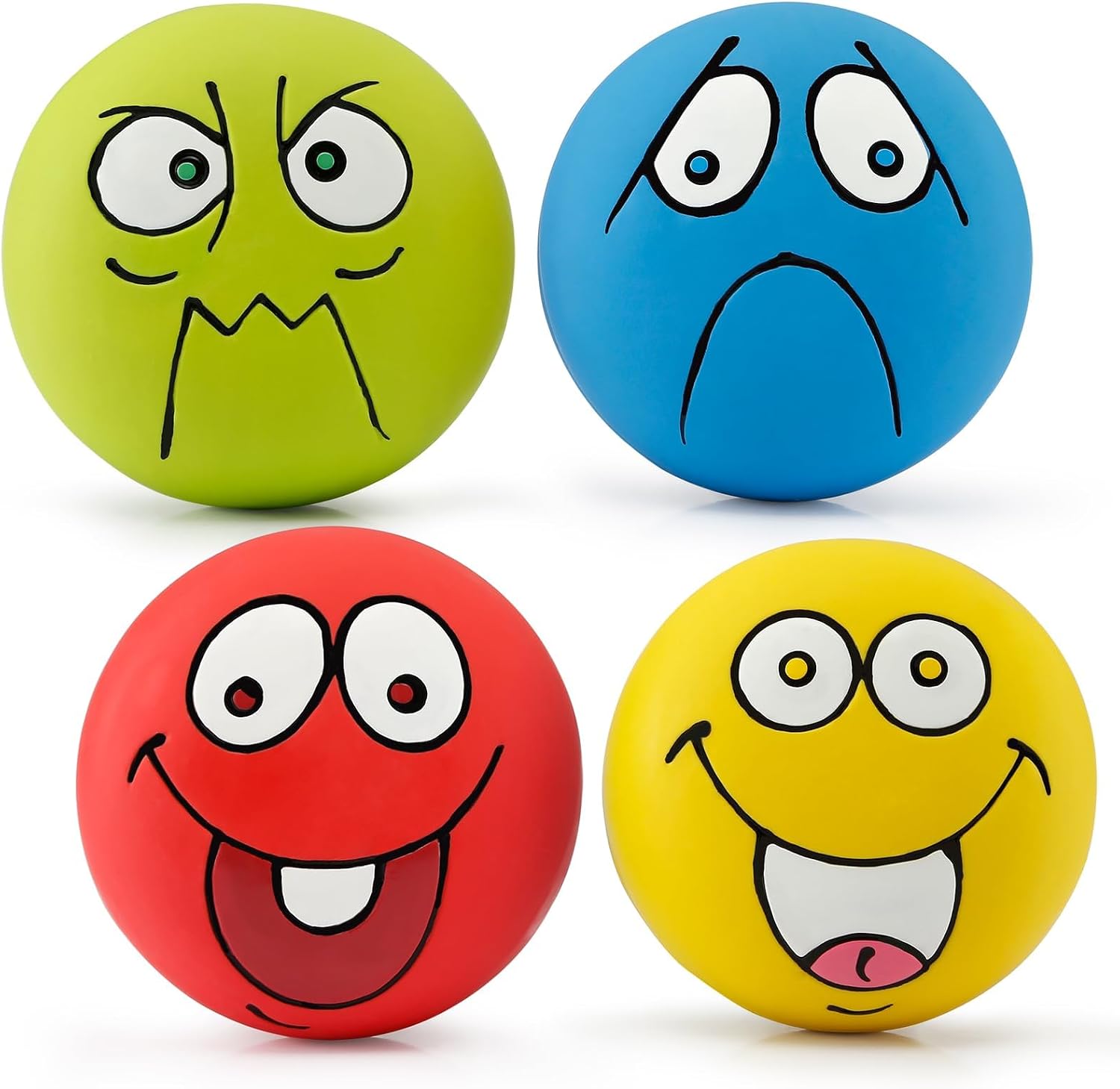 4-Pack 2.8" Emoji Smiley Face Latex Squeaky Balls Small/Medium
