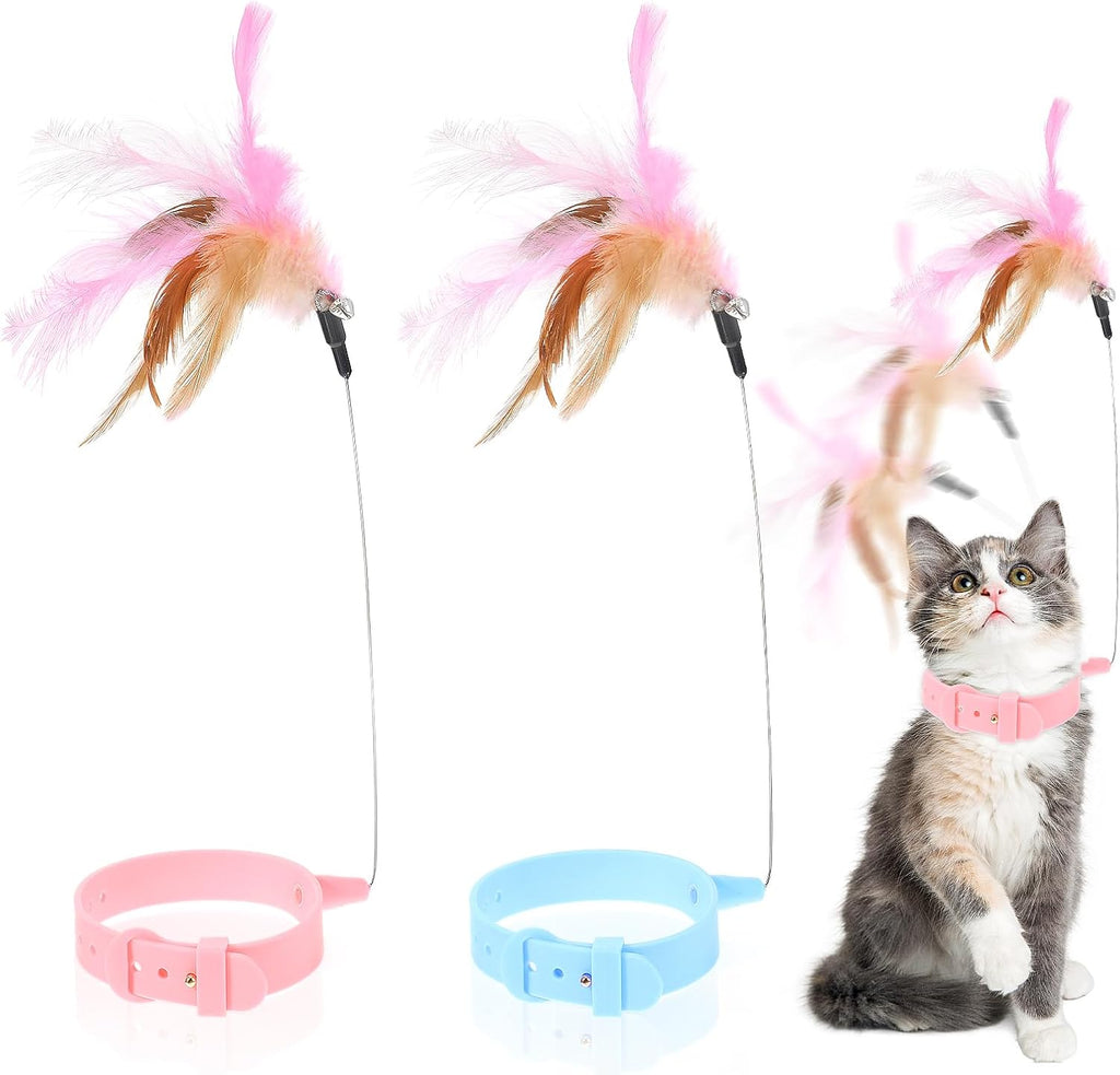 2-Piece Adjustable Feather Bell Collar Toy Blue Pink