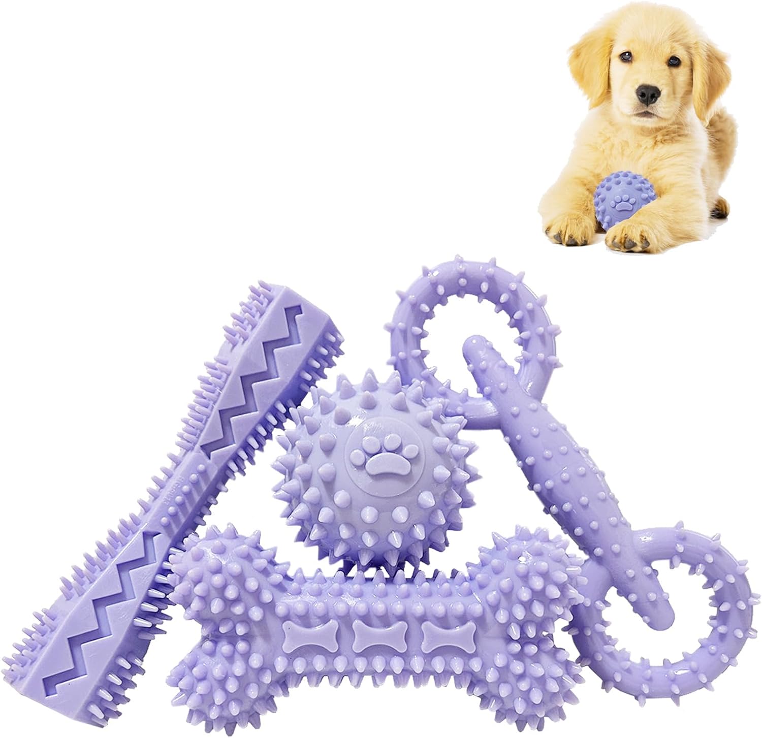4-Pack Purple Soft Durable Teething Chew Toys for Small Dogs