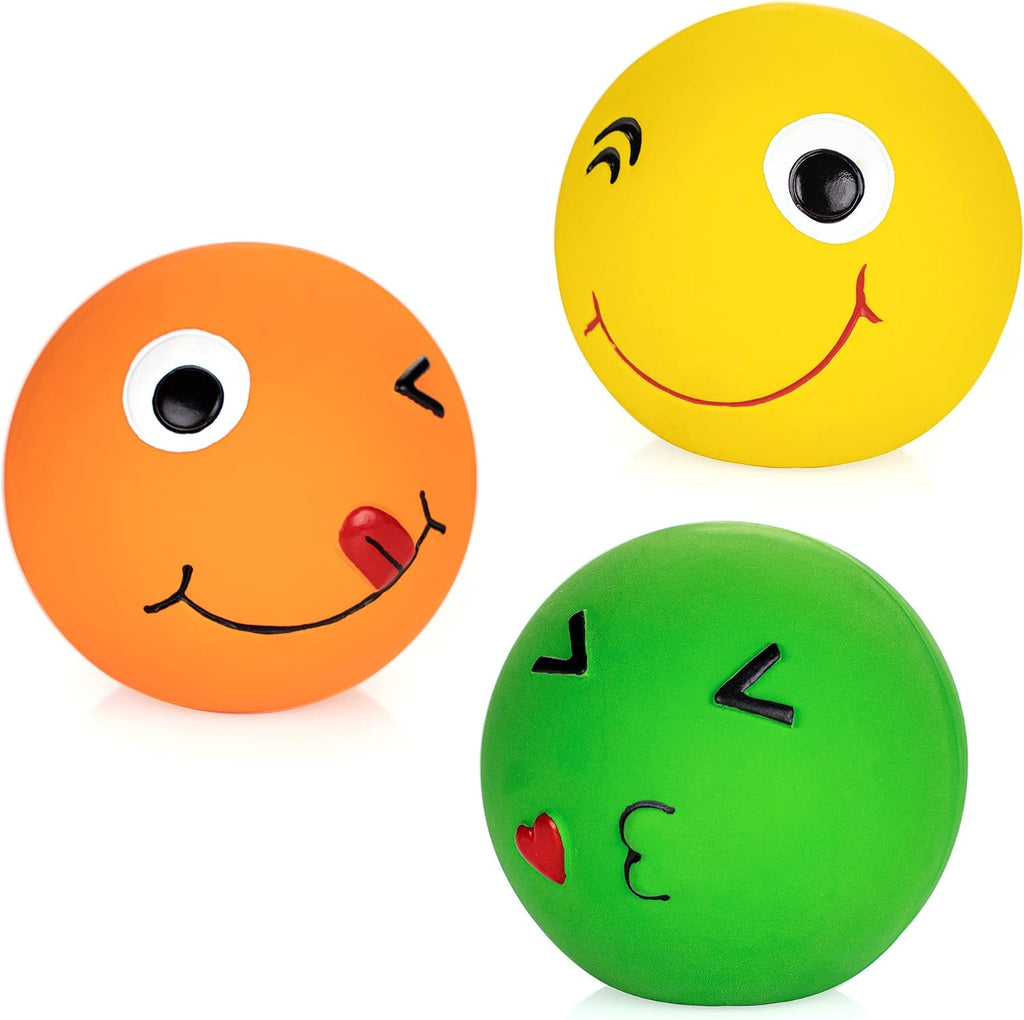 3-Pack 2.7" Latex Smiley Face Squeaky Balls for Medium Dogs