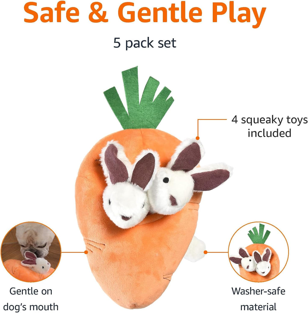 5-Pack Orange/White Hide & Seek Rabbit Carrot Squeaky Toy