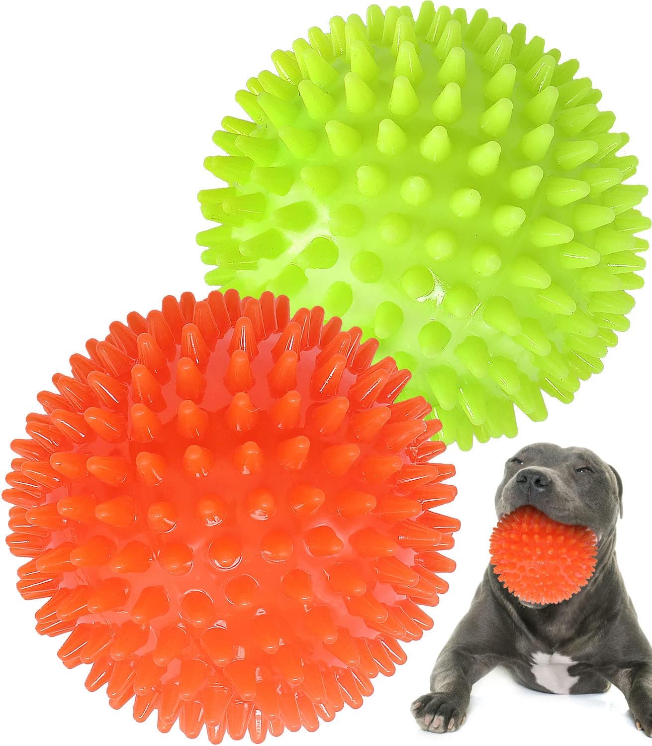 2-Pack 4.5" Heavy Duty Spike Squeaky Balls for Medium/Large Dogs