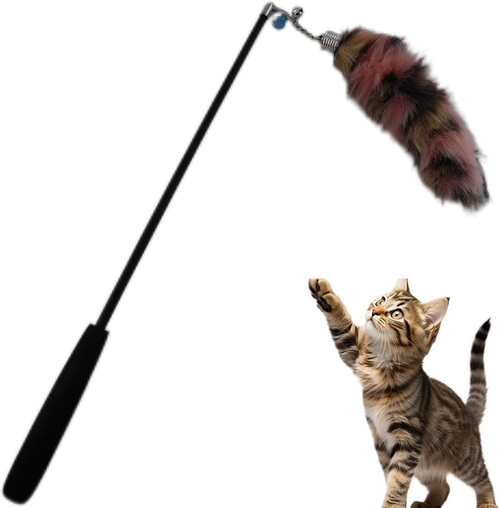 Soft Pink Retractable Fox Tail Feather Teaser Wand