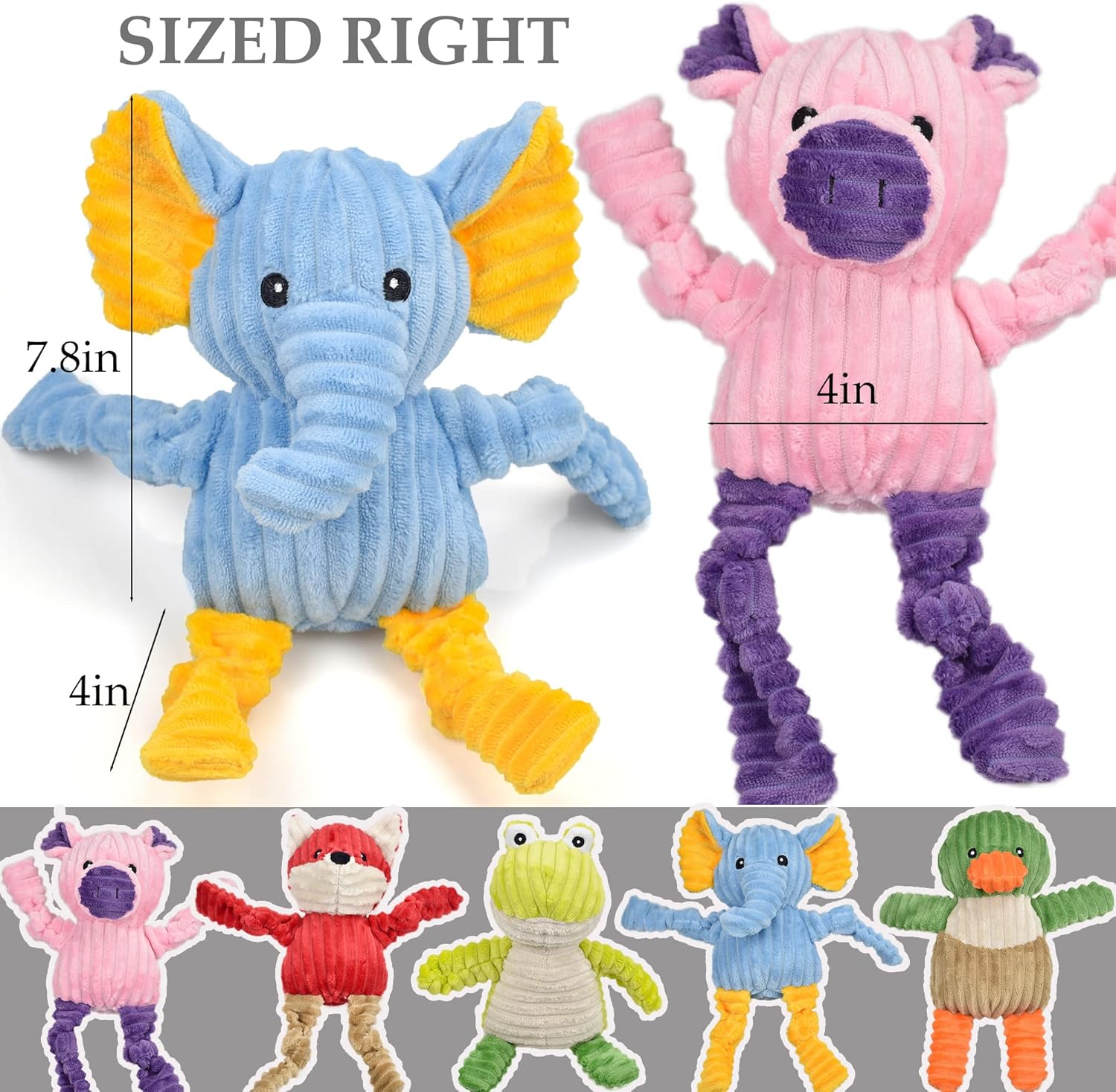 5-Pack Stuffed Plush Squeaky Animal Toy Bundle for All Sizes