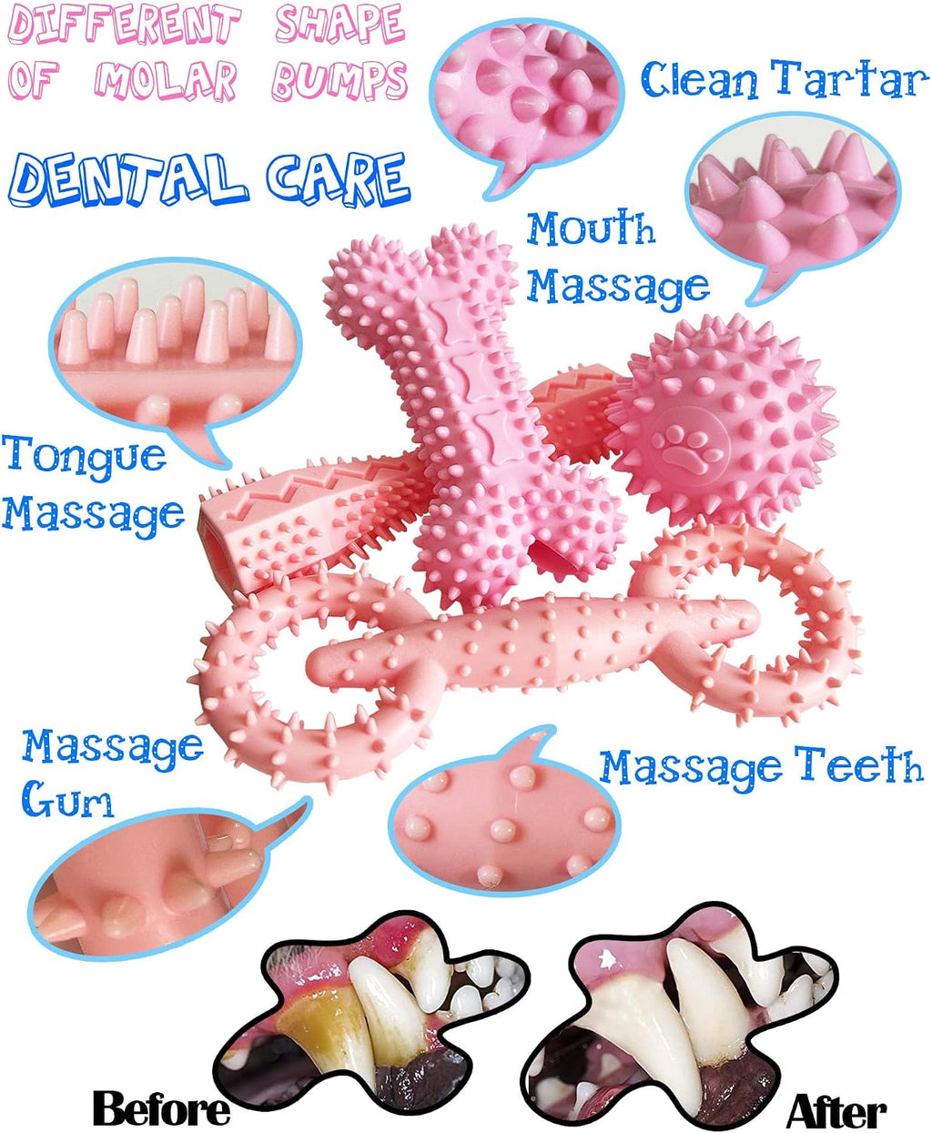 4-Pack Pink Soft Durable Teething Chew Toys for Small Puppies