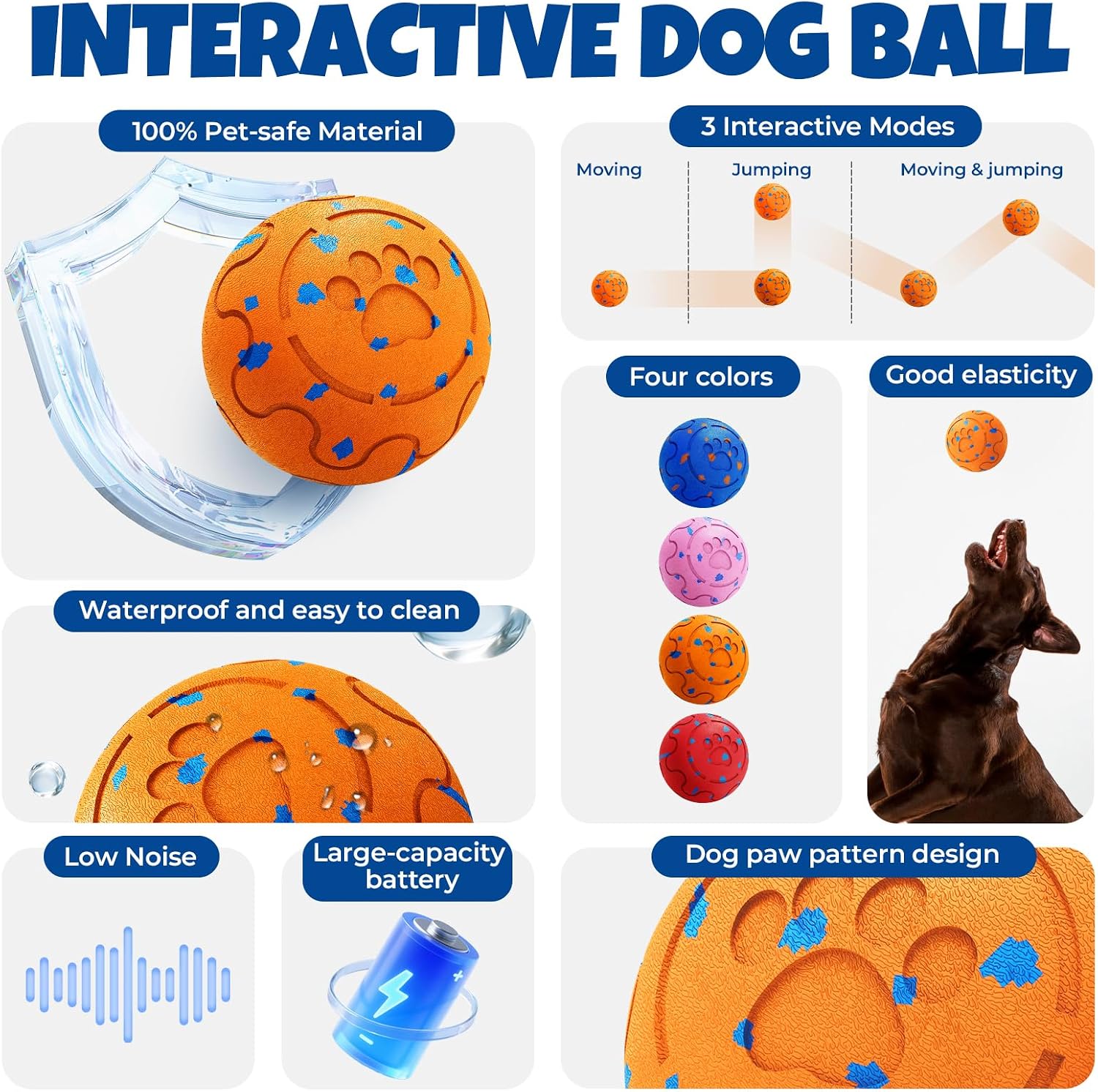 Orange Auto Rolling Interactive Dog Ball Rechargeable All Sizes
