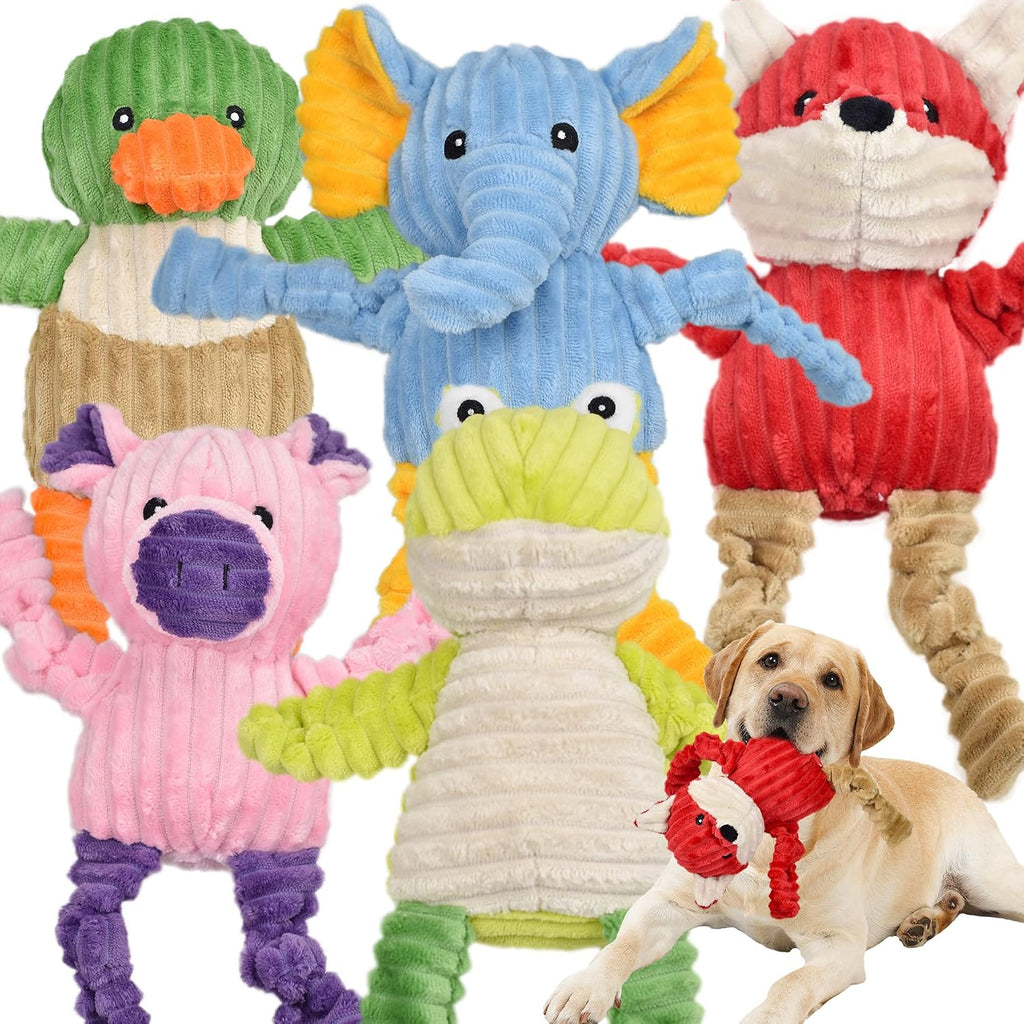 5-Pack Stuffed Plush Squeaky Animal Toy Bundle for All Sizes