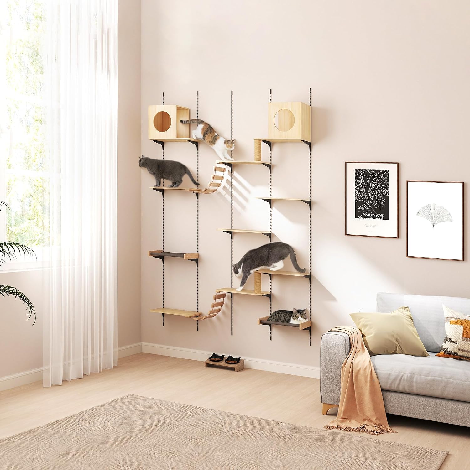Wall-Mounted Cat Climber Furniture – 25-Piece Set with Cat Shelves, House, Platform, Bridge, Hammock & Scratching Board – DIY Indoor Playground Furniture for Cats