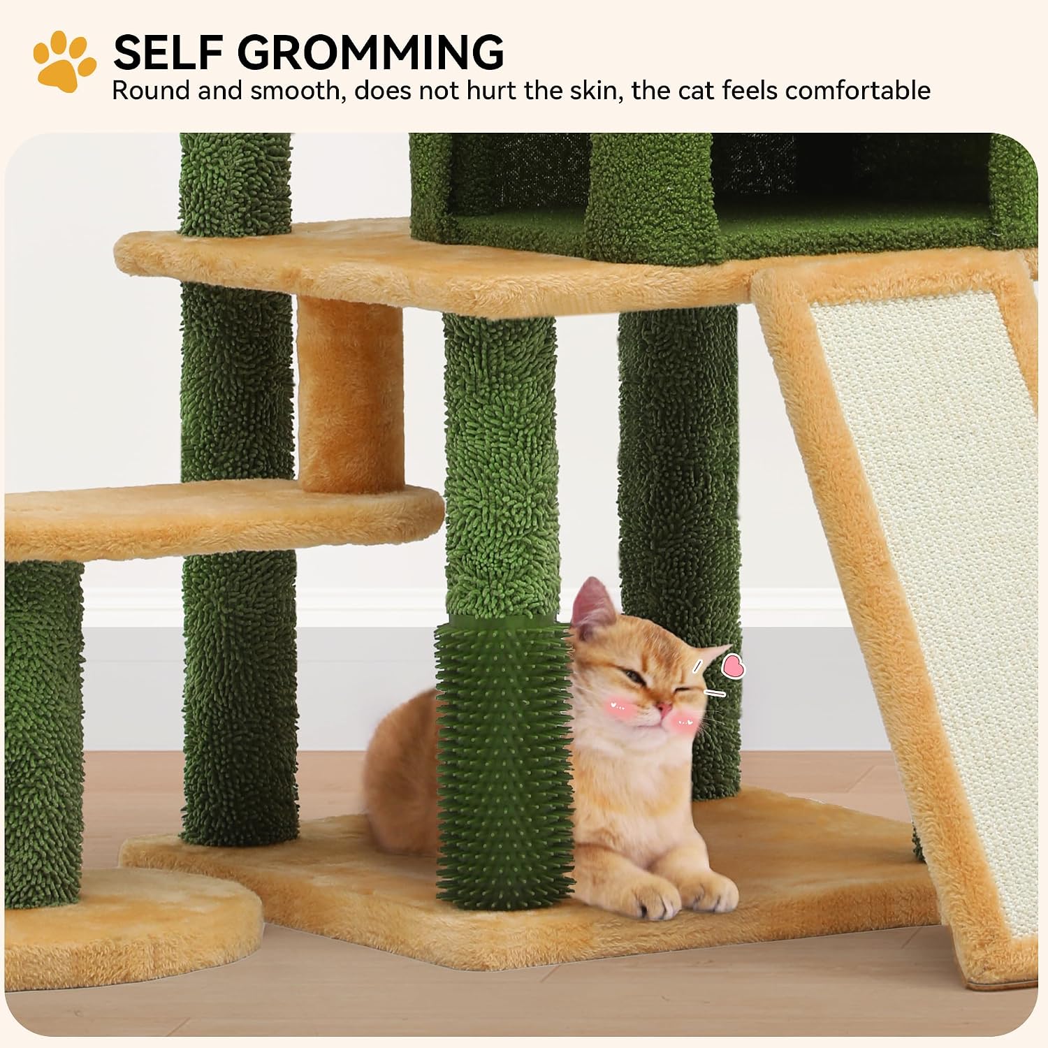 Tall Cat Tree Tower with Leaves for Indoor Cats, 72.8in Cute Cat Climbing Tower with Self-Grooming Brush, Cat Condo, Top Perch, Basktet, Sisal Scratching Posts and Board,Toy Balls