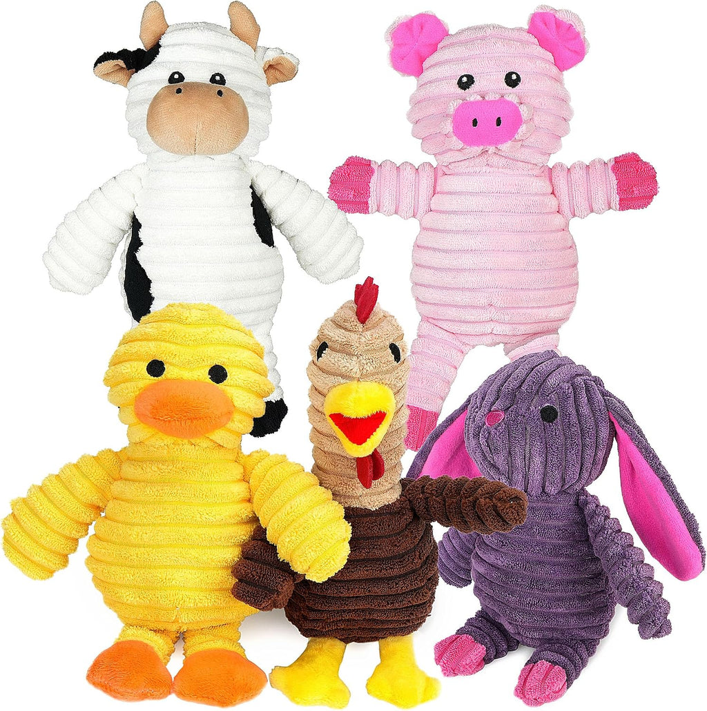 5-Pack Plush Squeaky Stuffed Animal Bundle for All Sizes