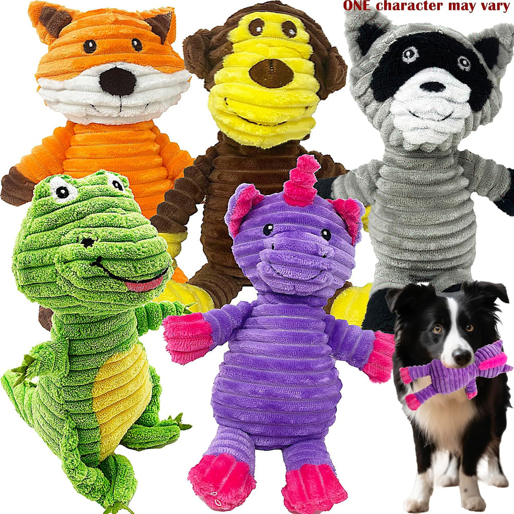 5-Pack Corduroy Plush Squeaky Toy Bundle for Medium/Large Dogs